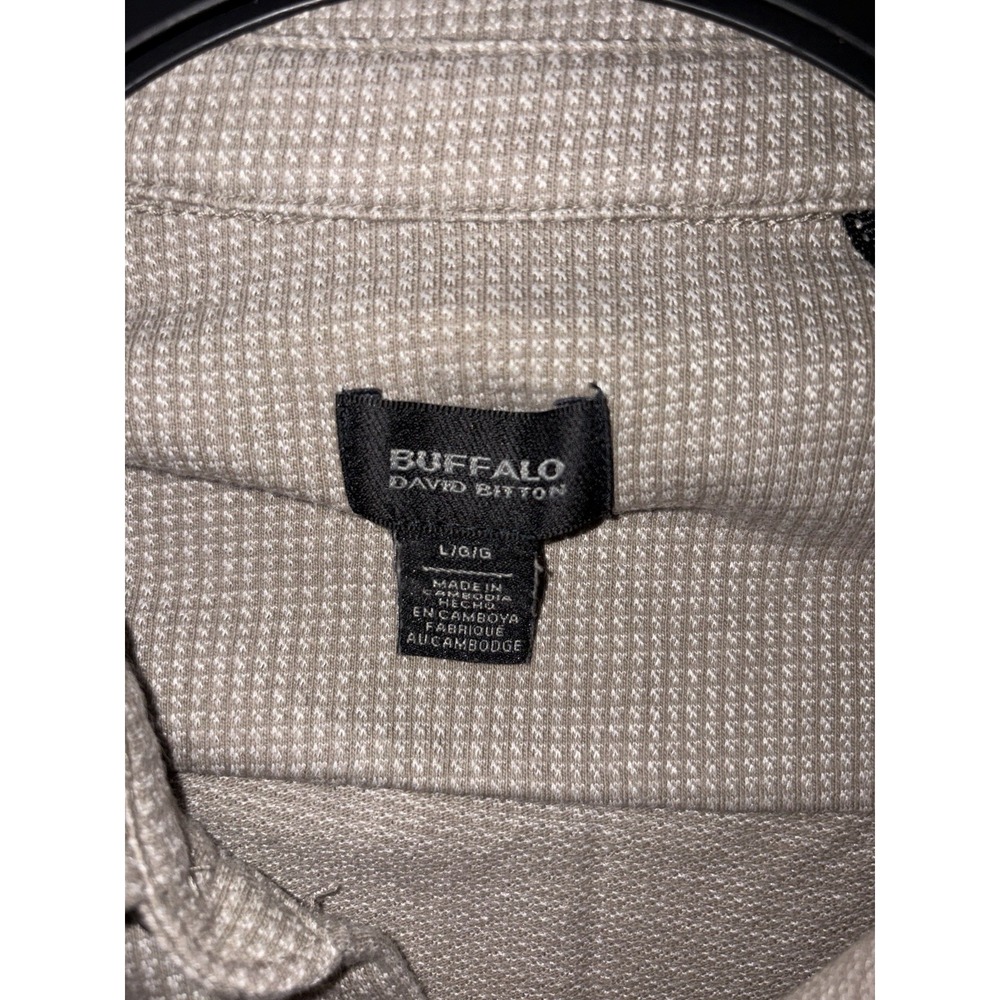 Buffalo David Button Men's Button Up Polo Waffle Style Beige L - Picture 3 of 5